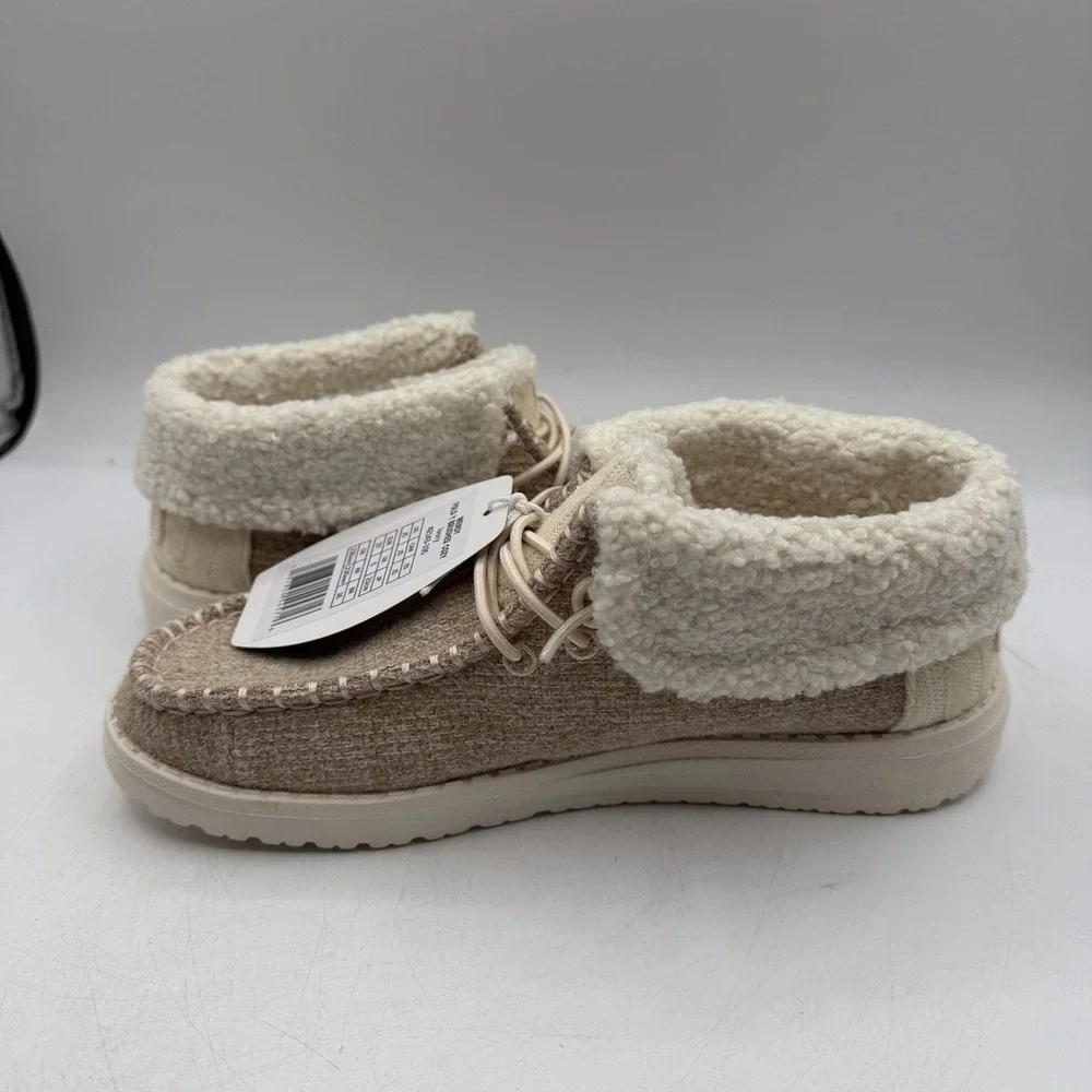 Hey Dude Wendy Fold Y Brushed Cozy Shoes Girls Sz J 5 Ivory Slip On 42143-105